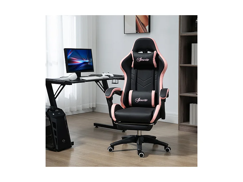 Chaise gaming de bureau inclinable LAURETTA noir et rose