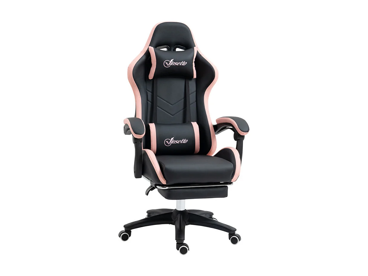 Chaise gaming de bureau inclinable LAURETTA noir et rose