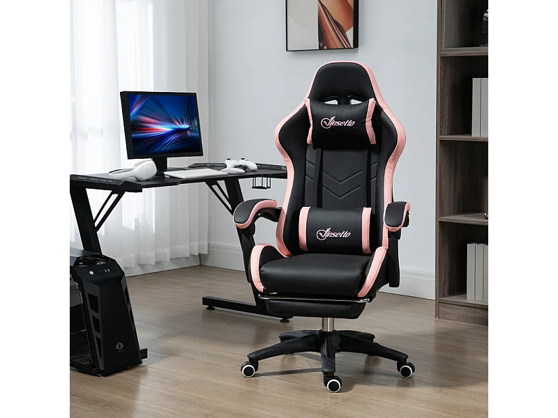 Chaise gaming de bureau inclinable LAURETTA noir et rose