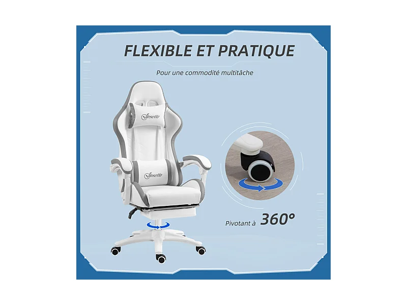 Chaise de bureau gaming inclinable réglable TITTO blanche et grise