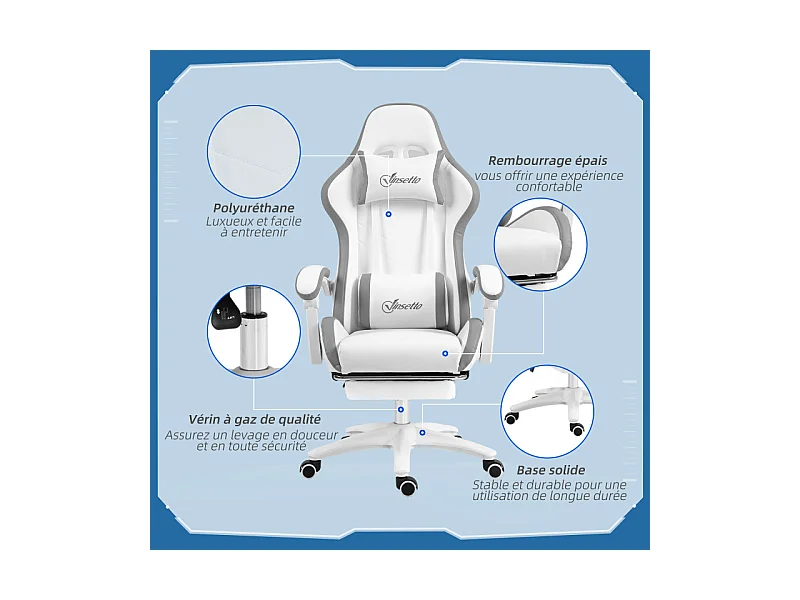 Chaise de bureau gaming inclinable réglable TITTO blanche et grise