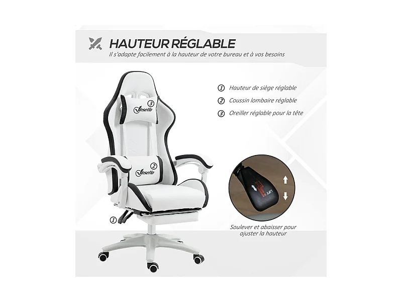 Chaise de bureau gaming inclinable réglable TITTO blanche et grise