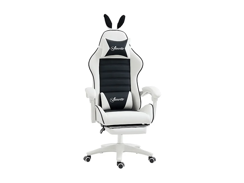 Chaise gaming inclinable repose-pieds CARETTO noire et blanche