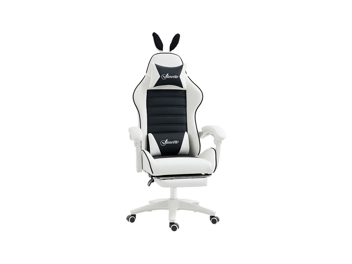 Chaise gaming inclinable repose-pieds CARETTO noire et blanche