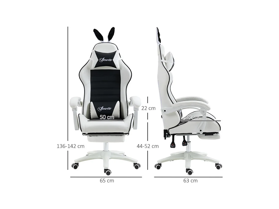 Chaise gaming inclinable repose-pieds CARETTO noire et blanche
