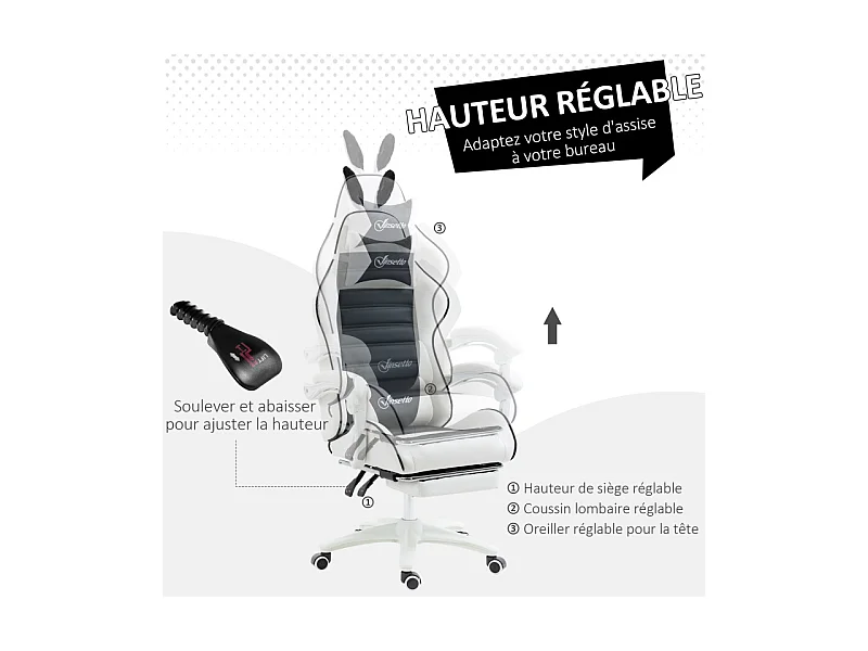 Chaise gaming inclinable repose-pieds CARETTO noire et blanche