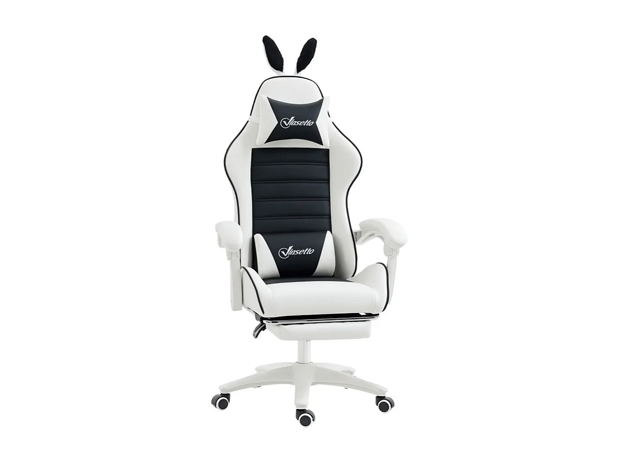 Chaise gaming inclinable repose-pieds CARETTO noire et blanche