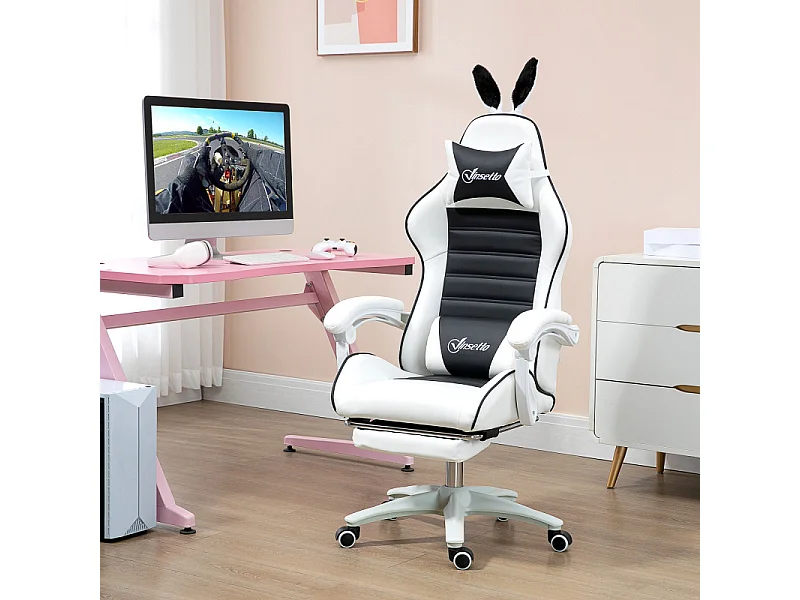 Chaise gaming inclinable repose-pieds CARETTO noire et blanche