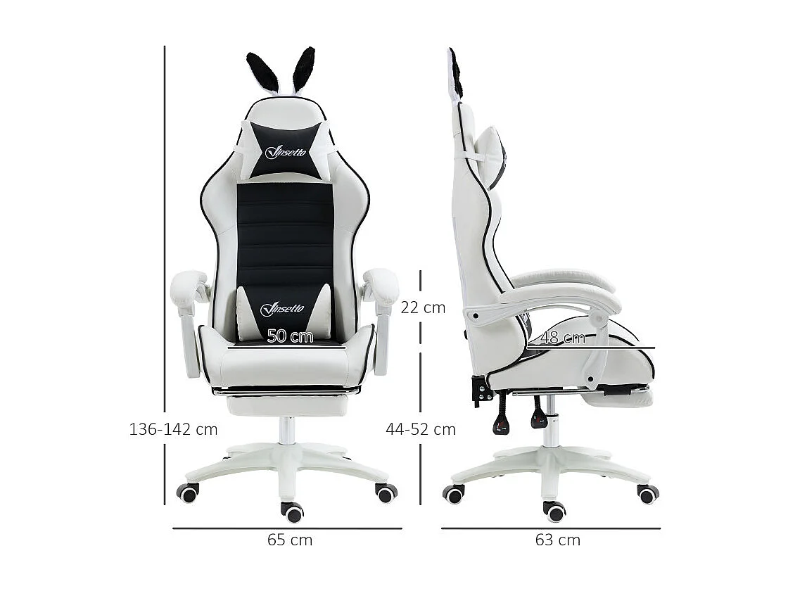 Chaise gaming inclinable repose-pieds CARETTO noire et blanche