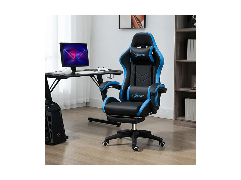 Chaise gaming de bureau inclinable VARETTA noir et bleu
