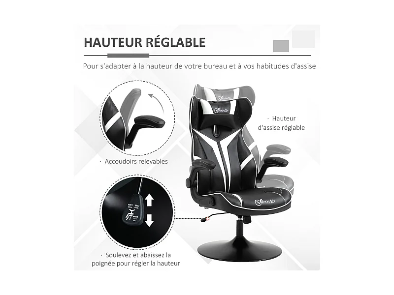 Fauteuil gaming AYRTON noir et blanc