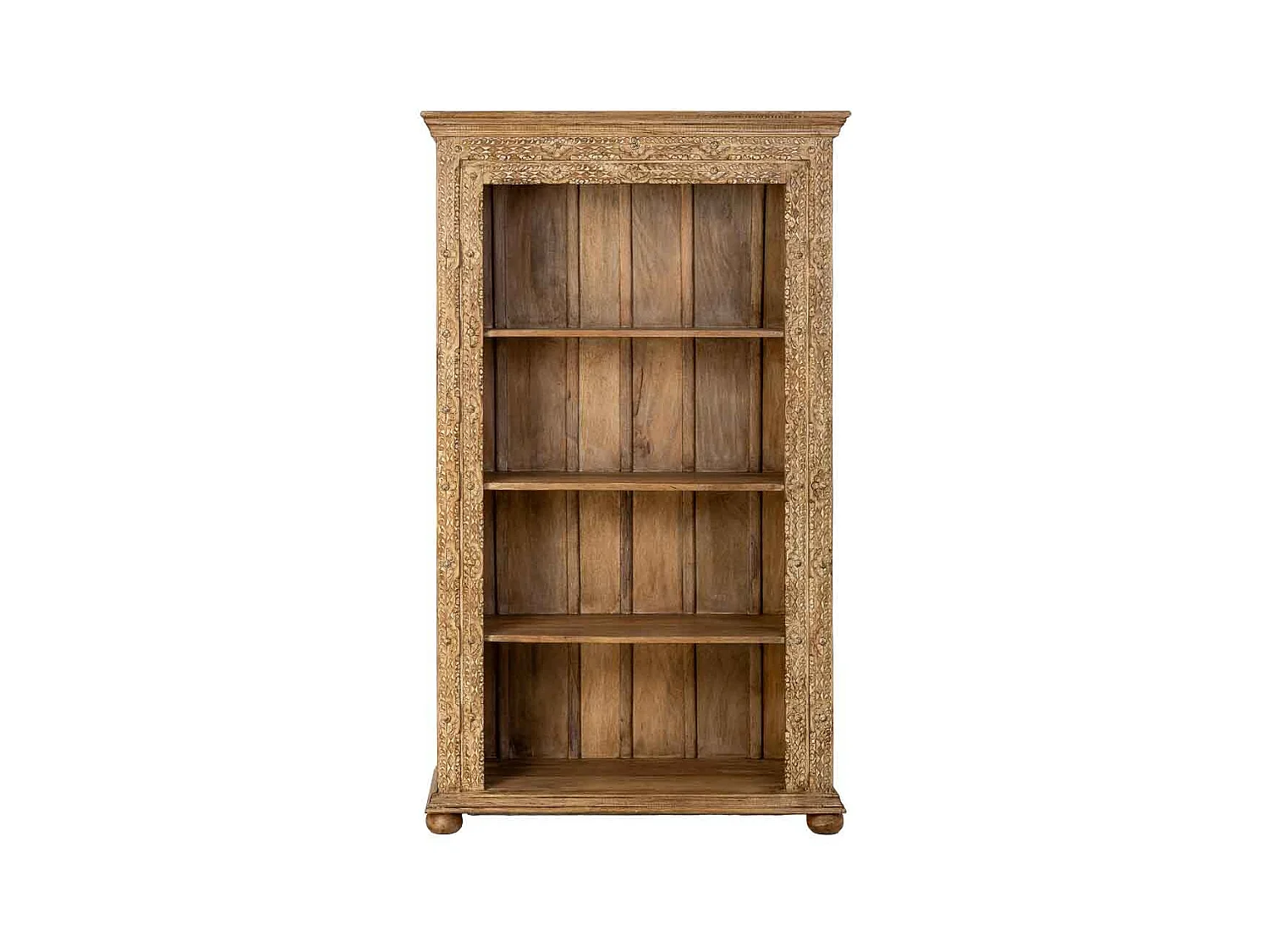 Estante artesanal em madeira castanha com 4 prateleiras, 106x43x180cm