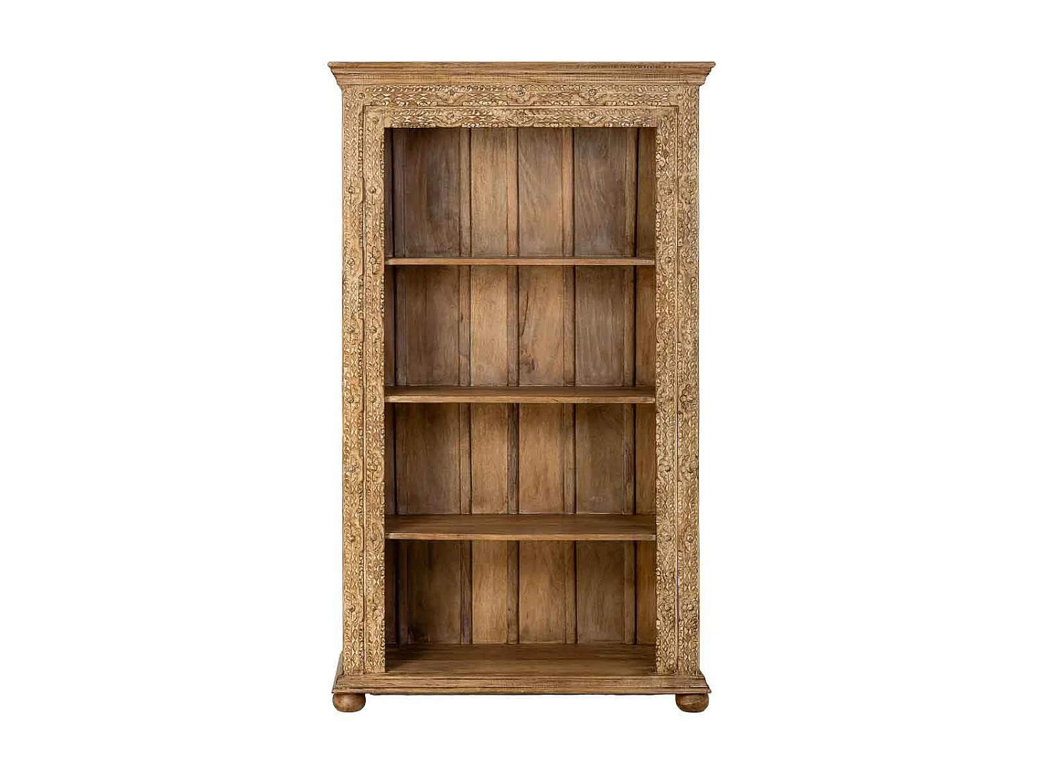 Estante artesanal em madeira castanha com 4 prateleiras, 106x43x180cm