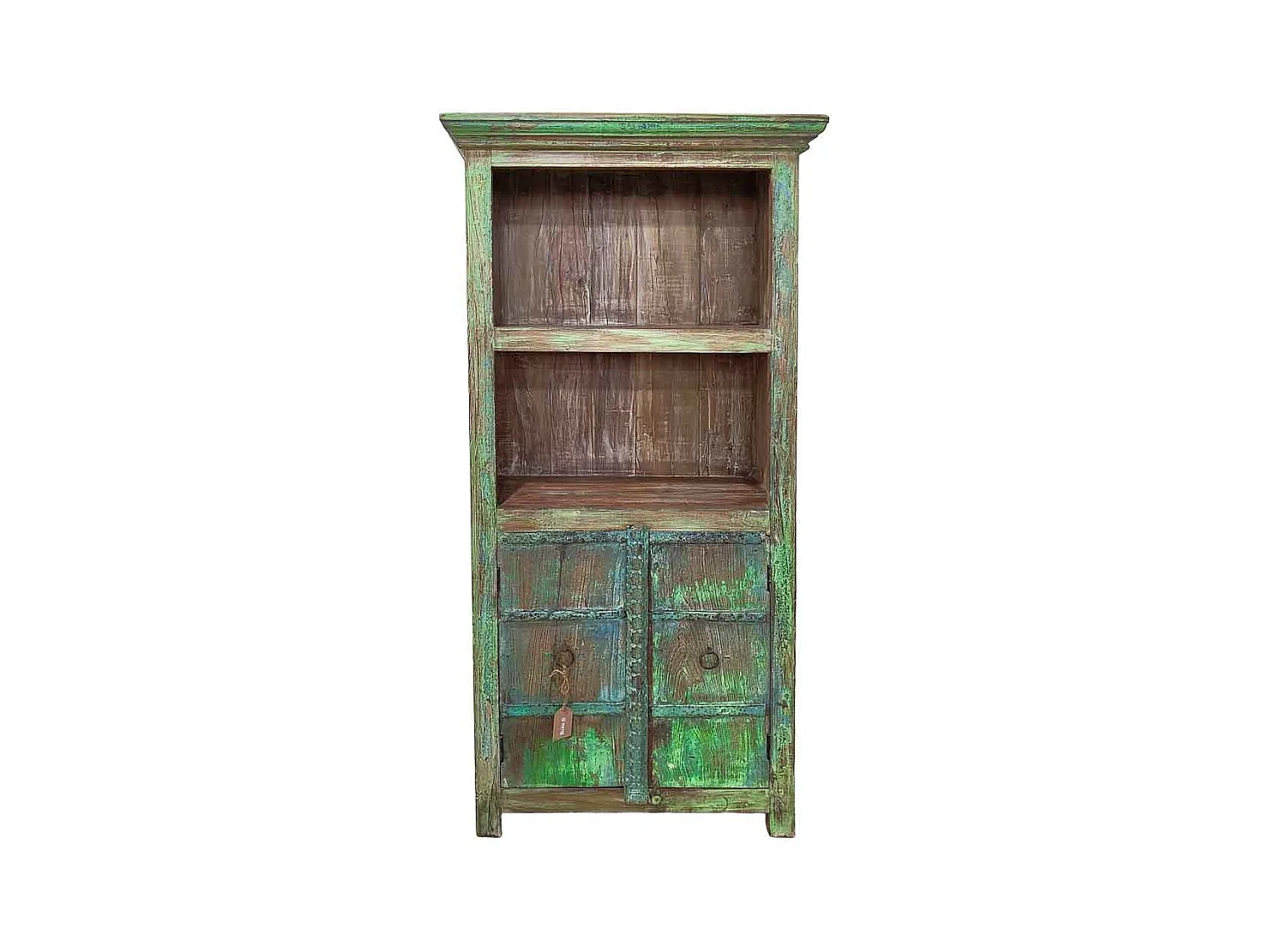 Bibliothèque marron artisanale en bois vert 86x35x186h
