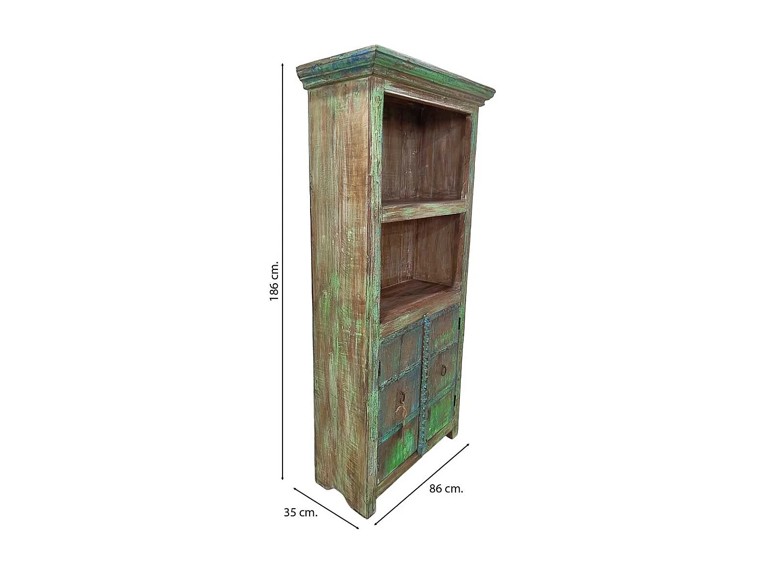 Bibliothèque marron artisanale en bois vert 86x35x186h