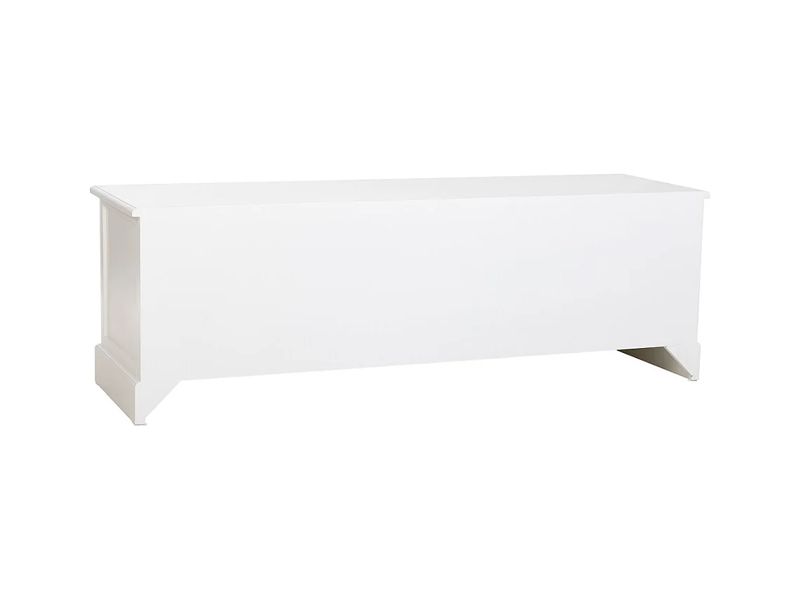 Armário baixo em madeira branca com 2 portas 4 gavetas 154x45x51,5 cm