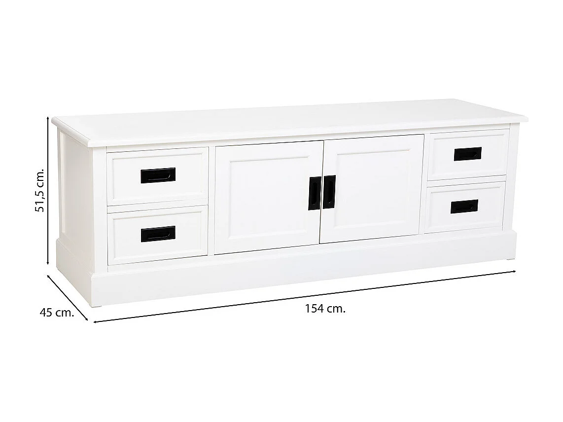 Mueble bajo de Madera blanco con 2 puertas y 4 cajones 154x45x51.5h cm