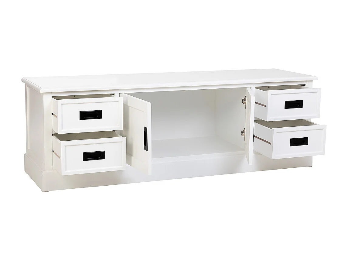 Mueble bajo de Madera blanco con 2 puertas y 4 cajones 154x45x51.5h cm