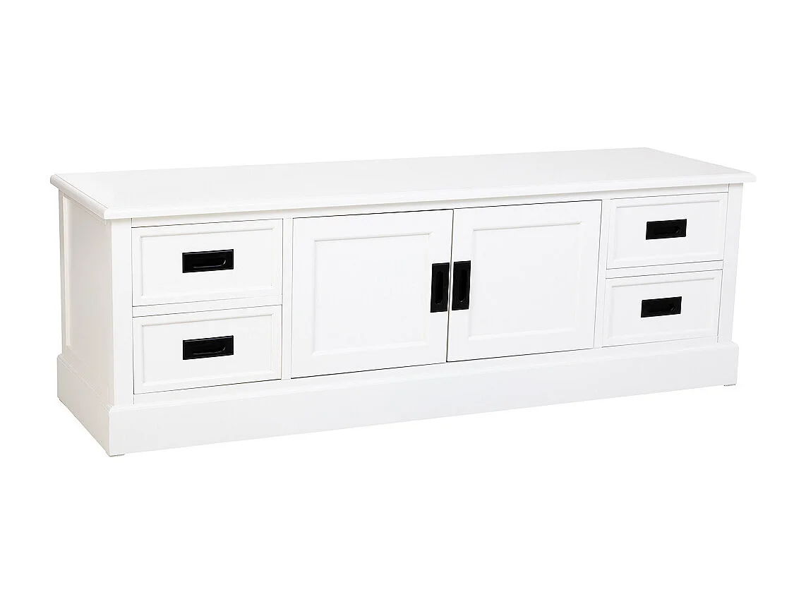Mueble bajo de Madera blanco con 2 puertas y 4 cajones 154x45x51.5h cm