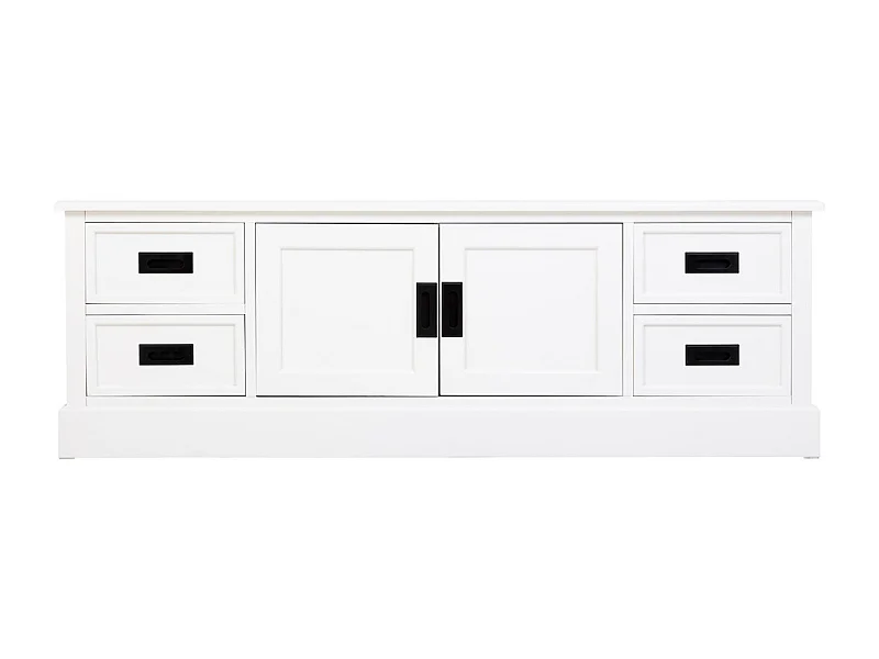 Armário baixo em madeira branca com 2 portas 4 gavetas 154x45x51,5 cm