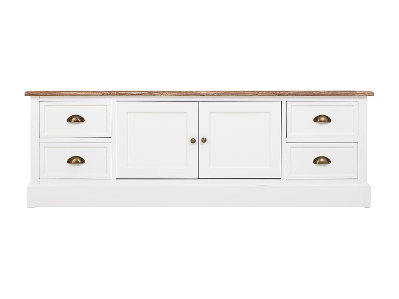 Mueble bajo de Madera blanco 2 puertas y 4 cajones 154x45x51.5h cm