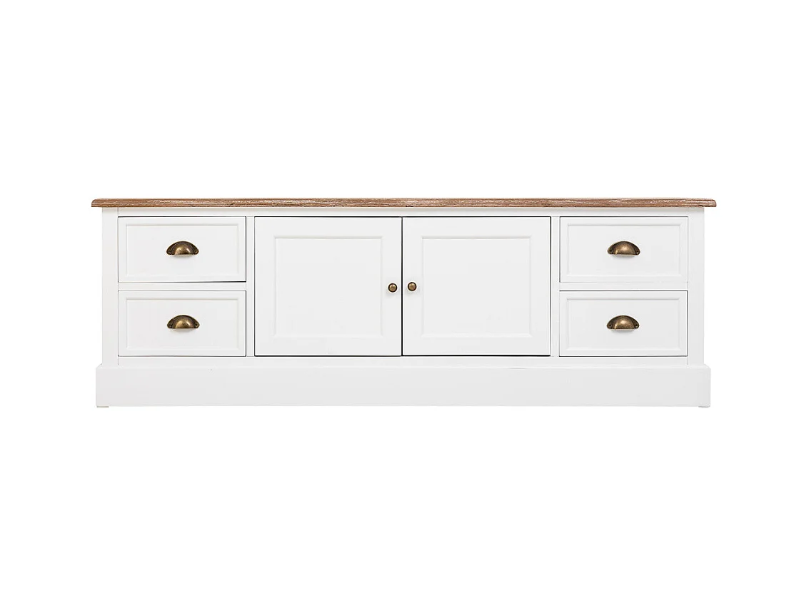 Armário baixo em madeira branca com 2 portas 4 gavetas 154x45x51,5 cm