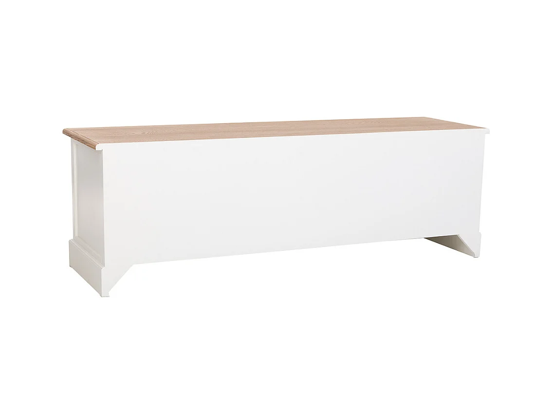 Armário baixo em madeira branca com 2 portas 4 gavetas 154x45x51,5 cm