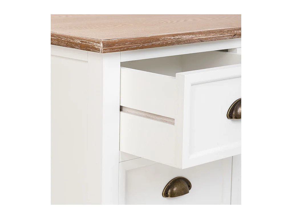 Armário baixo em madeira branca com 2 portas 4 gavetas 154x45x51,5 cm