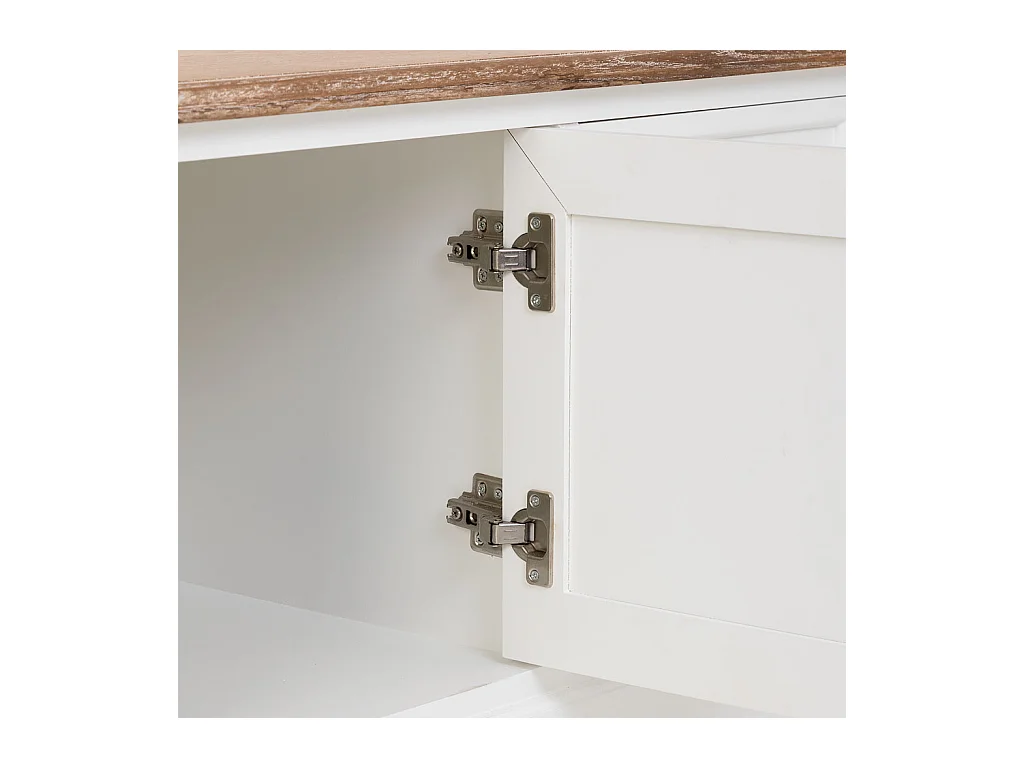 Armário baixo em madeira branca com 2 portas 4 gavetas 154x45x51,5 cm