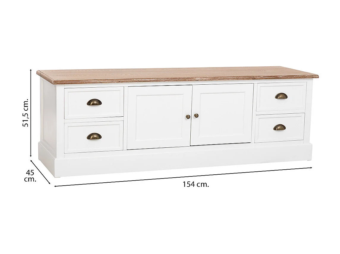 Mueble bajo de Madera blanco 2 puertas y 4 cajones 154x45x51.5h cm