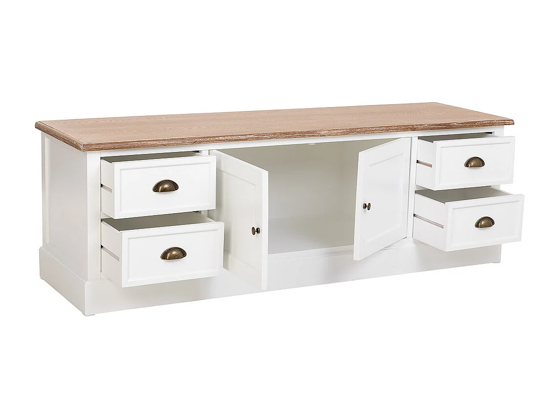 Mueble bajo de Madera blanco 2 puertas y 4 cajones 154x45x51.5h cm