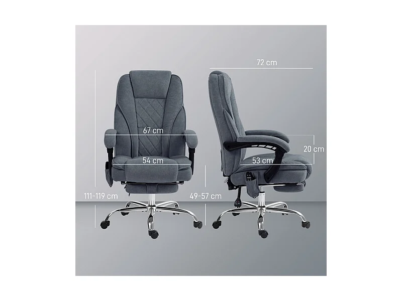 Fauteuil de bureau massant inclinable velours LORENDA gris