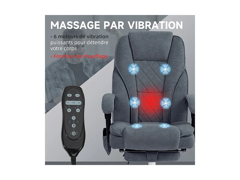 Fauteuil de bureau massant inclinable velours LORENDA gris