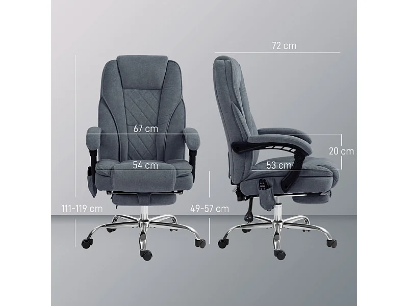 Fauteuil de bureau massant inclinable velours LORENDA gris