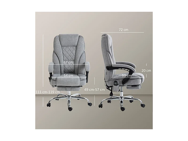 Fauteuil de bureau manager massant chauffant velours JULIA gris