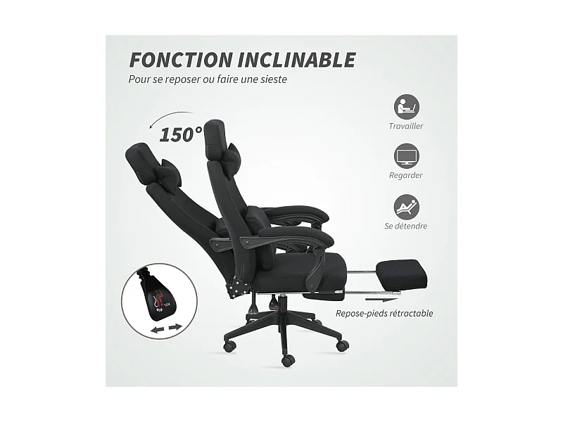 Fauteuil de bureau manager repose-pied intégrés JOYCE noir