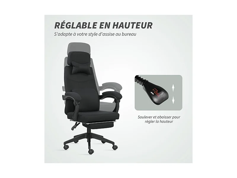 Fauteuil de bureau manager repose-pied intégrés JOYCE noir