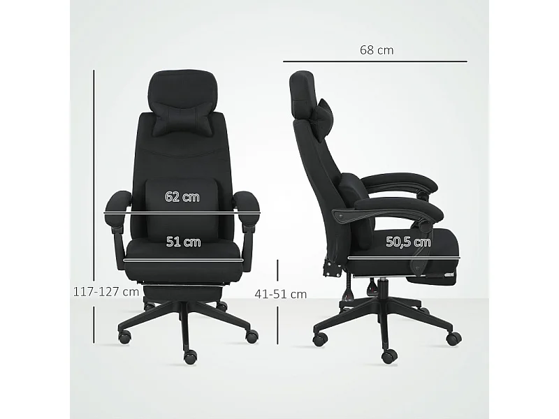 Fauteuil de bureau manager repose-pied intégrés JOYCE noir