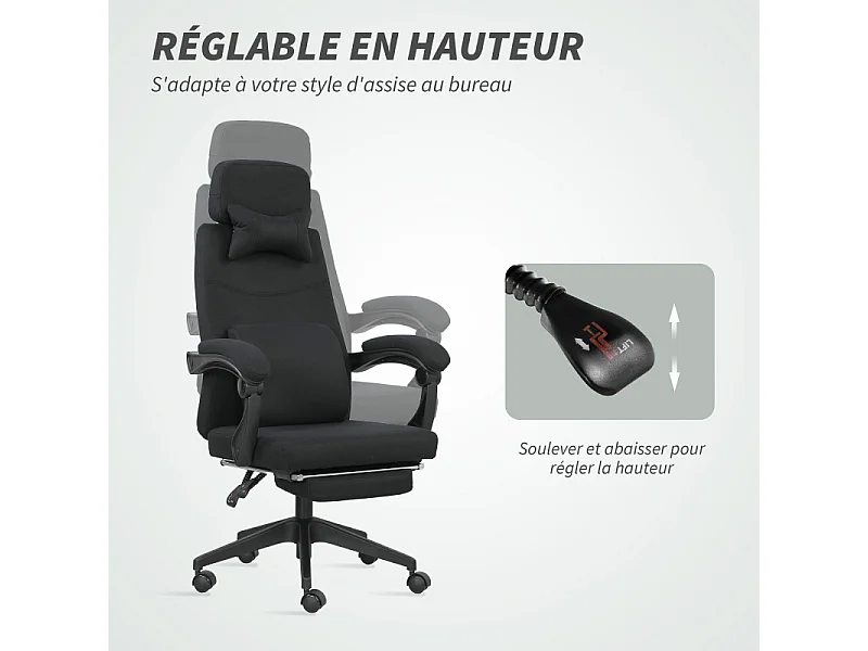 Fauteuil de bureau manager repose-pied intégrés JOYCE noir