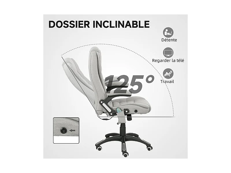 Fauteuil de bureau direction massant chauffant MATILDA gris clair