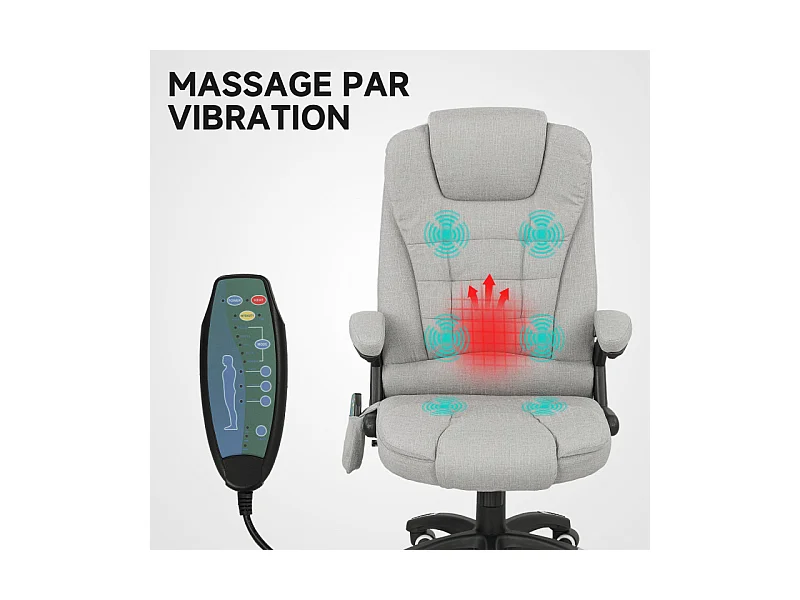 Fauteuil de bureau direction massant chauffant MATILDA gris clair