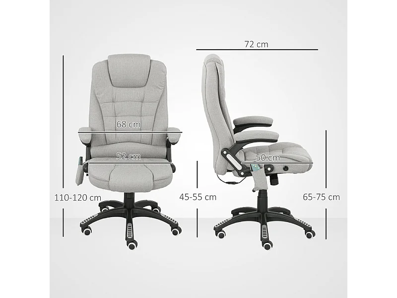 Fauteuil de bureau direction massant chauffant MATILDA gris clair