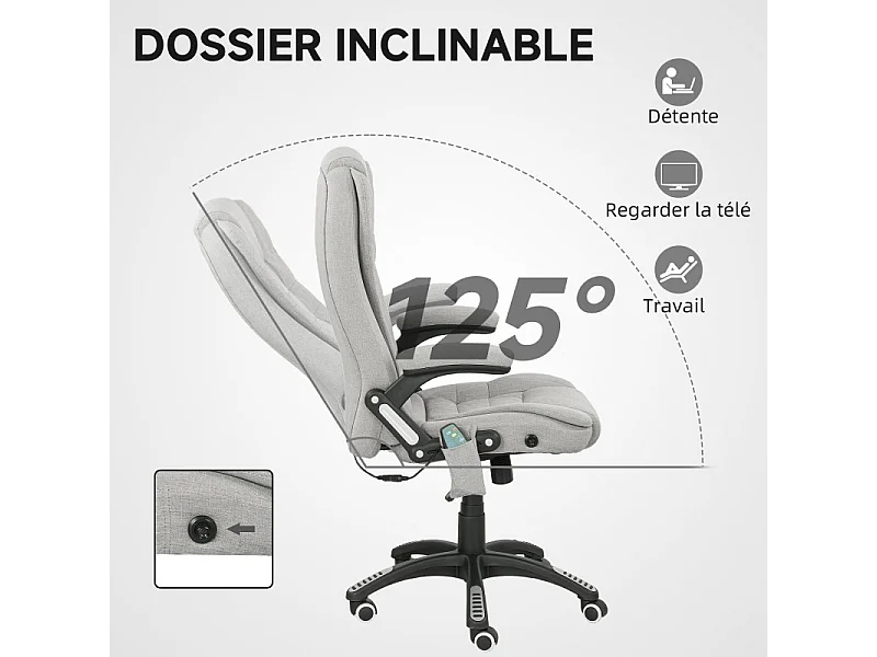 Fauteuil de bureau direction massant chauffant MATILDA gris clair