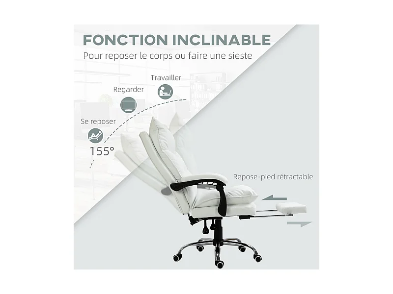 Fauteuil de bureau direction avec repose-pied CALIF blanc