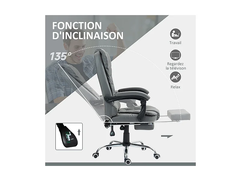 Fauteuil de bureau manager inclinable repose-pied HELMUT gris
