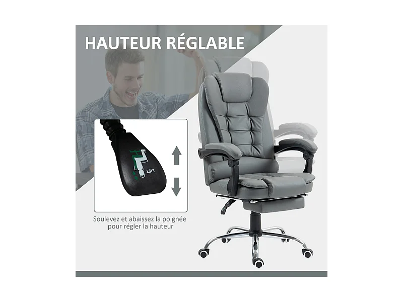 Fauteuil de bureau manager inclinable repose-pied HELMUT gris