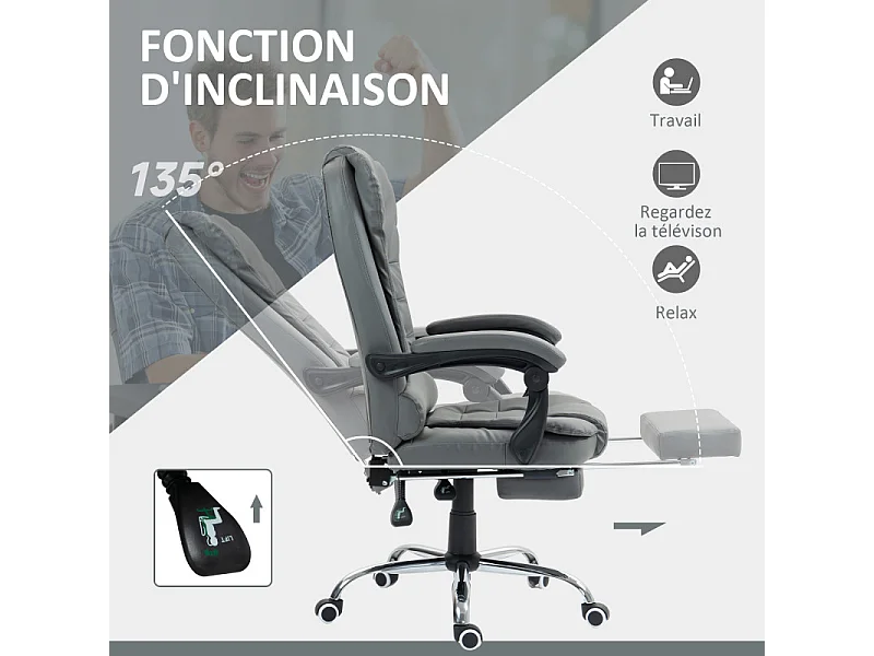Fauteuil de bureau manager inclinable repose-pied HELMUT gris