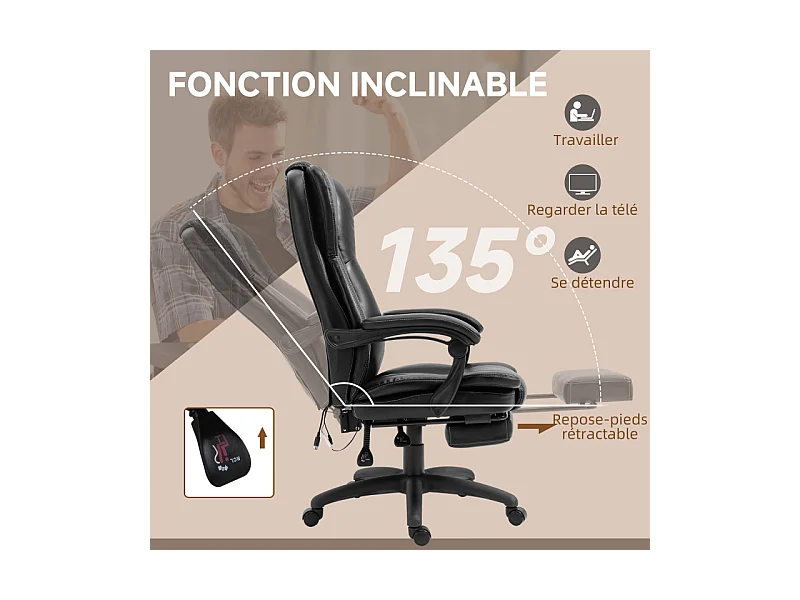Fauteuil bureau massant inclinable réglable VINCETTO noir