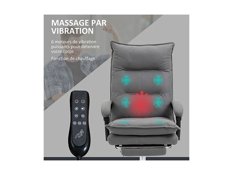 Fauteuil de bureau massant chauffant MONICA gris et noir