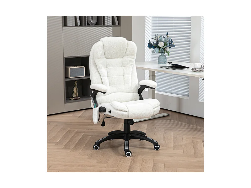 Fauteuil de bureau direction massant chauffant LACHLAN blanc